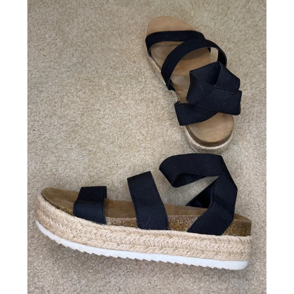 Time and Tru Black Elastic Strap Espadrille Platform Sandals Women's Size 8